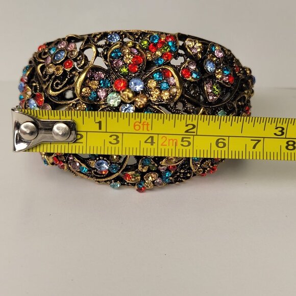 Floral Cuff Bracelet Gold Tone Multicolored Stone Cuff Bracelet- NEW - Picture 12 of 16